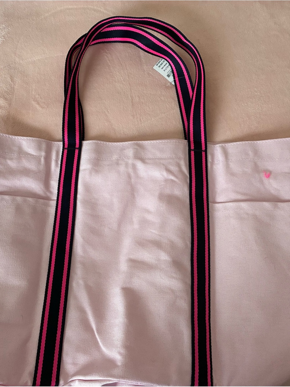 PINK By Victoria's Secret Light Pink Canvas Tote with Neon Pink Logo - Picture 3 of 4